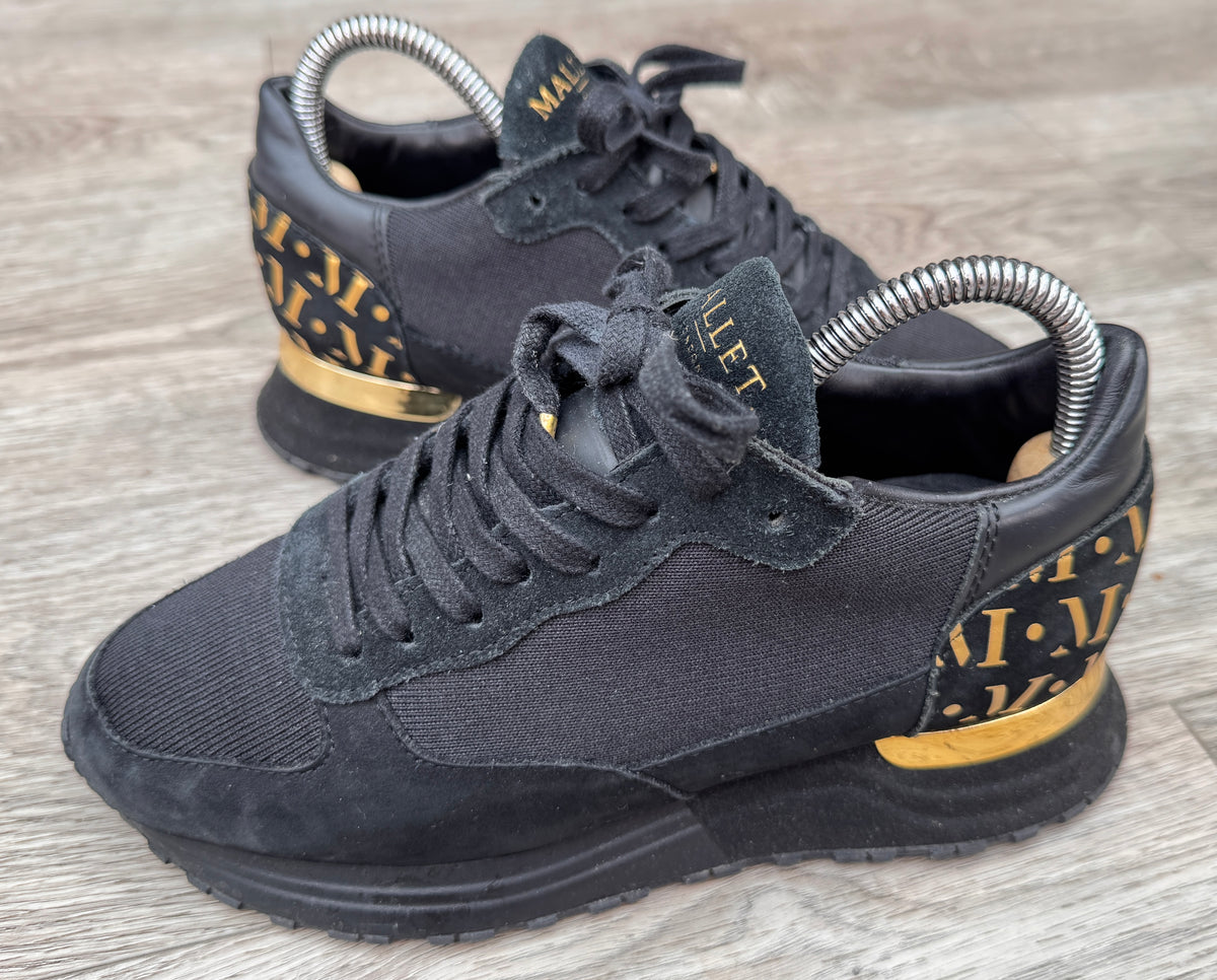 Mallet London Womens Trainers UK 3 EU 36 Black Gold Suede Designer