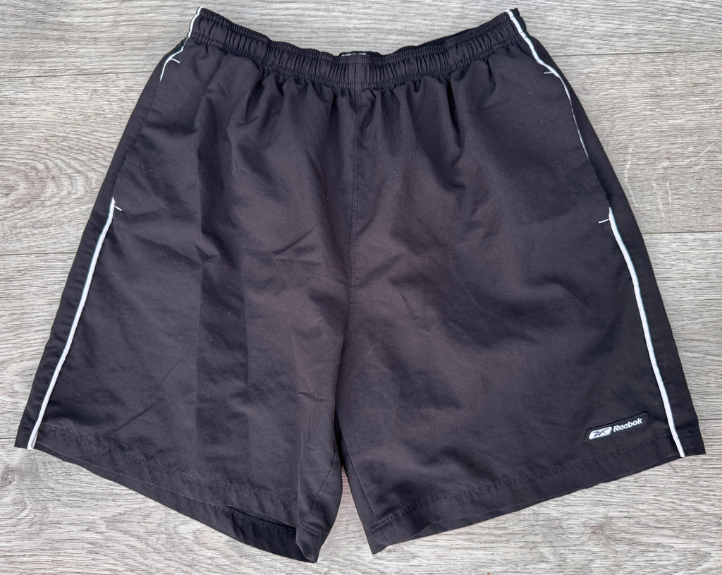 Vintage Reebok Shorts Mens Large Black White Piping Y2K 90s Sports Gym Running