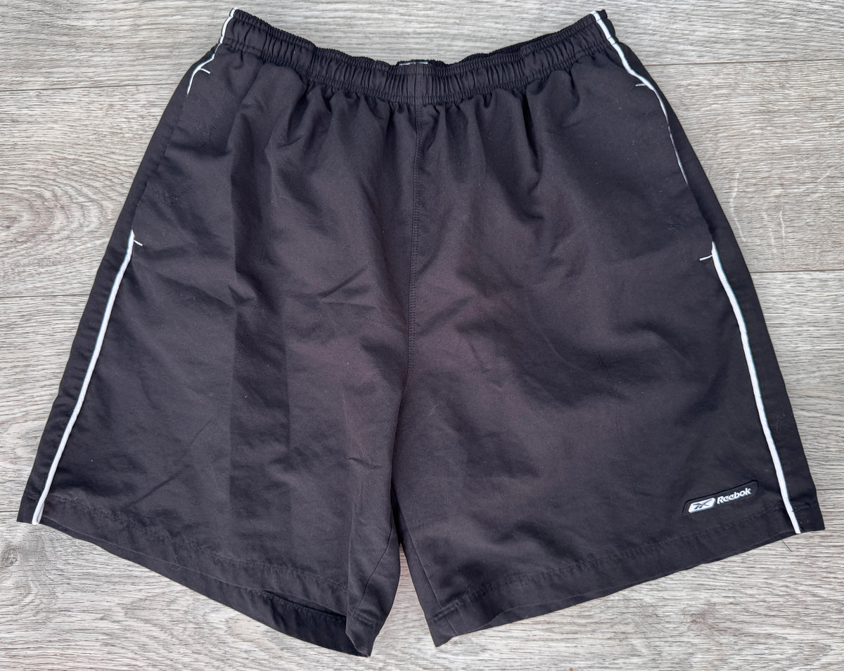 Vintage Reebok Shorts Mens Large Black White Piping Y2K 90s Sports Gym Running