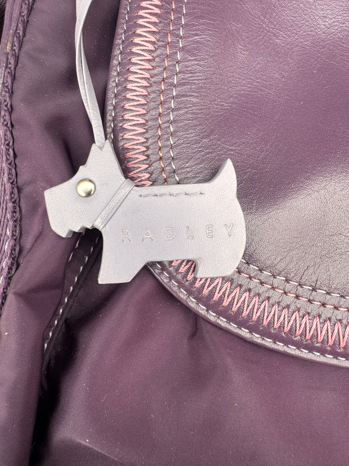 Radley Womens Purple Crossbody Shoulder Bag Nylon Leather Trim Dog Charm Plum