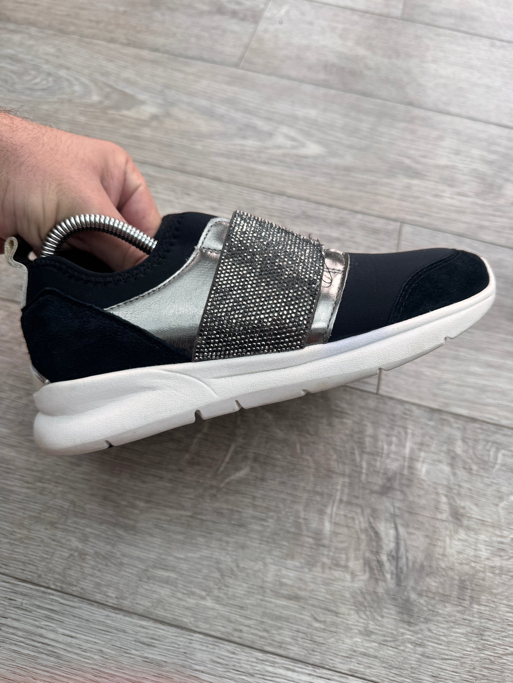 Dune London Womens Trainers Size UK 4 Black Silver Diamante Rhinestone Slip On
