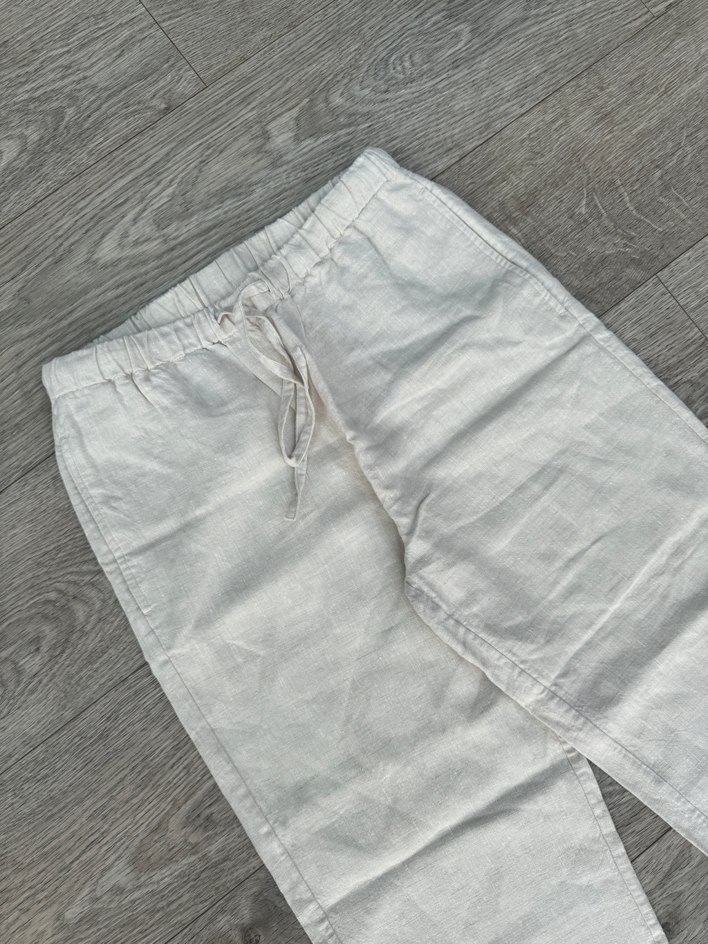 Orvis Womens Linen Trousers Size Small 6/8 L 27 Beige Cream Drawstring Wide Leg