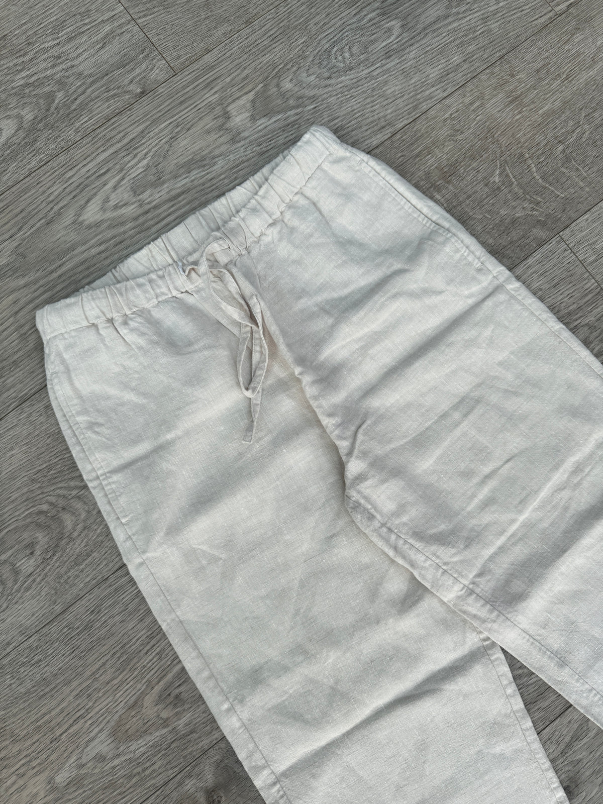 Orvis Womens Linen Trousers Size Small 6/8 L 27 Beige Cream Drawstring Wide Leg