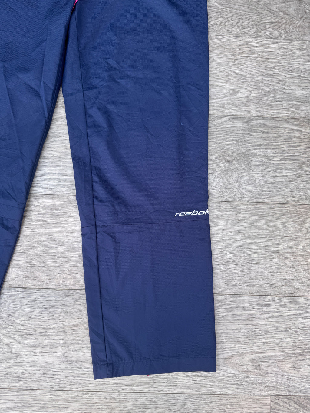 Vintage Reebok Womens Shell Track Pants UK 16 Navy Pink 90s Retro