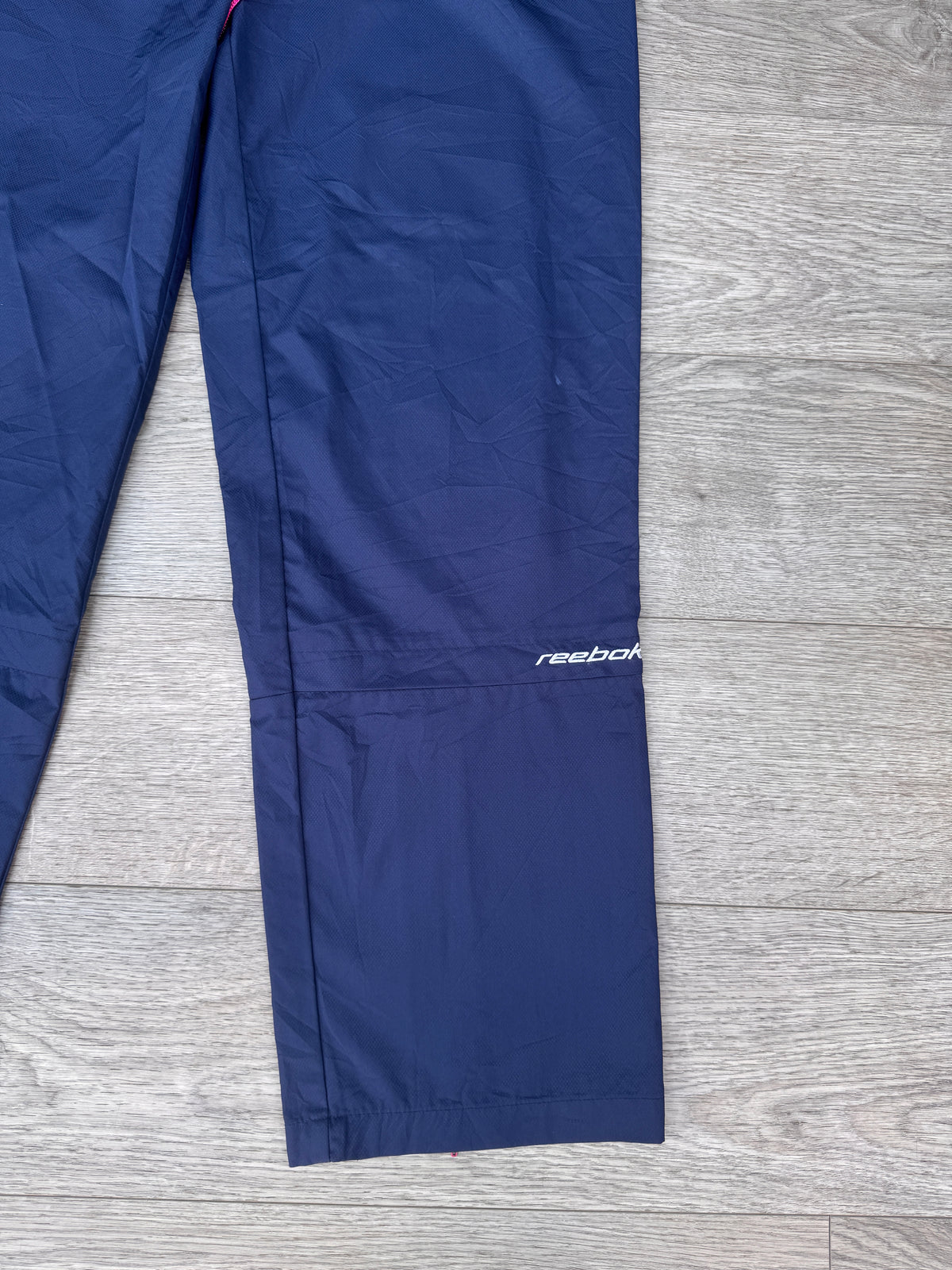 Vintage Reebok Womens Shell Track Pants UK 16 Navy Pink 90s Retro