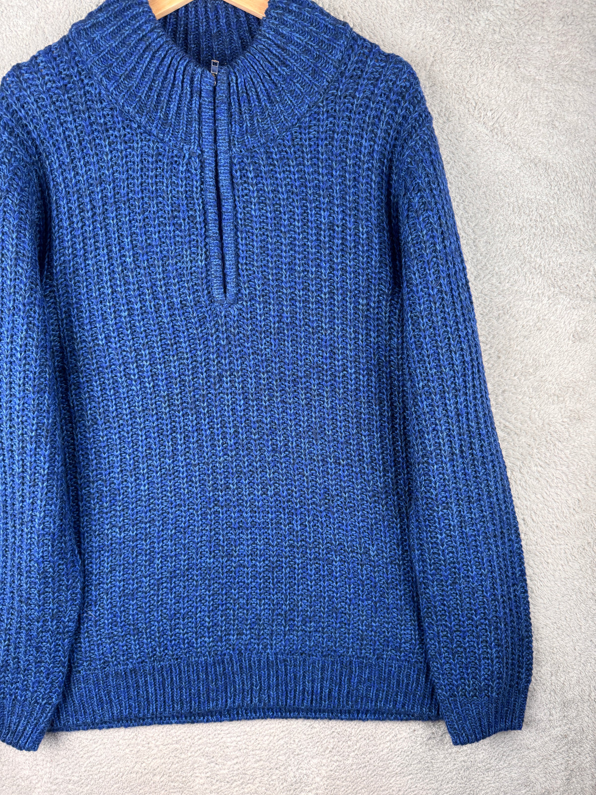 Joe Browns Mens XL Blue Chunky Knit Quarter Zip Jumper Pullover Winter