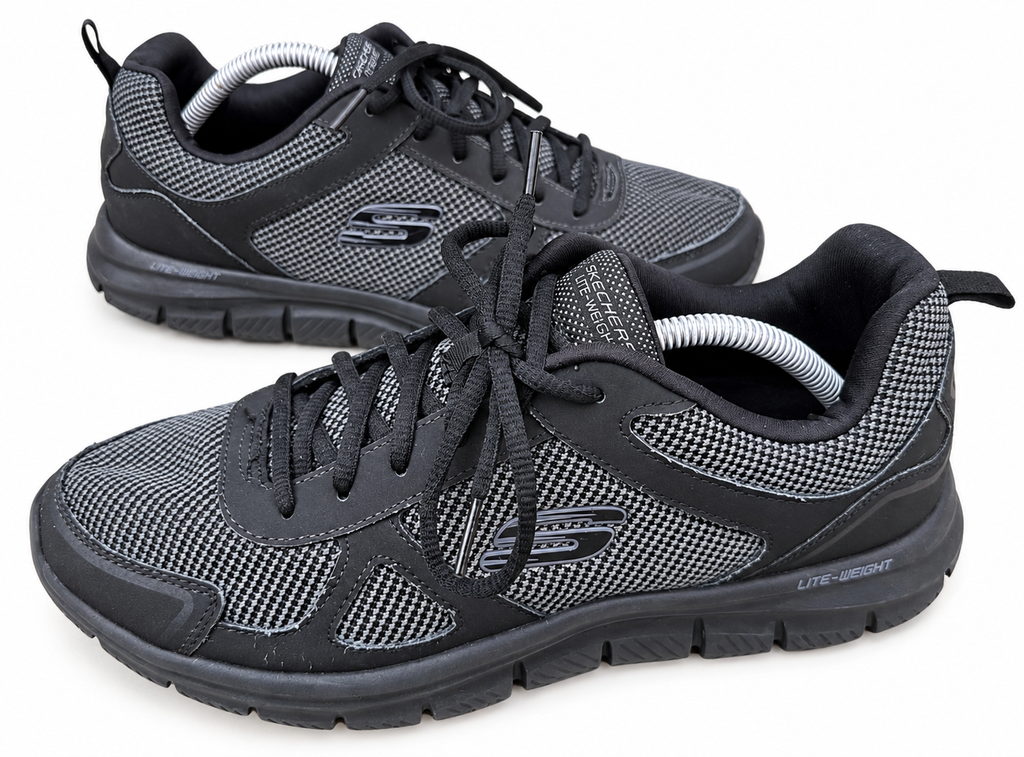Skechers Lite Weight Mens Black Grey Mesh Lace Up Trainers Shoes UK 10