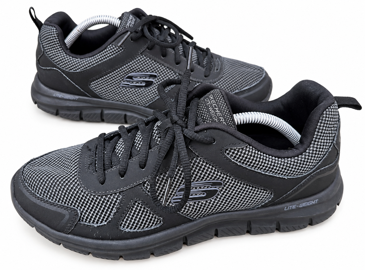 Skechers Lite Weight Mens Black Grey Mesh Lace Up Trainers Shoes UK 10