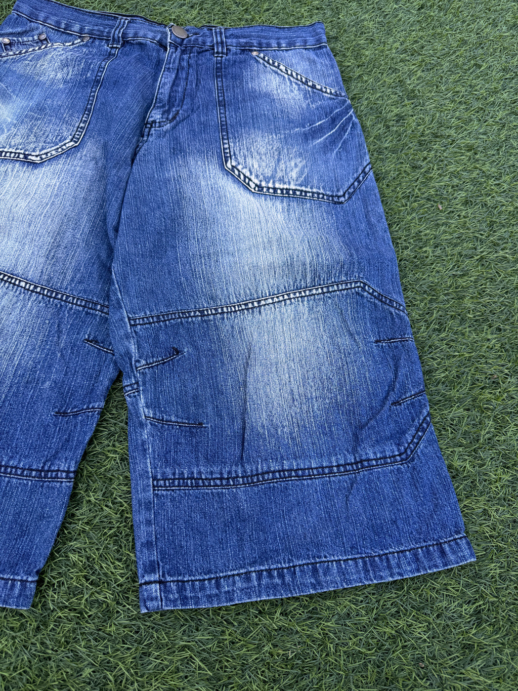 Dog Nose Mens Denim Cargo Shorts W30 Blue Baggy Y2K Skater Long Jorts