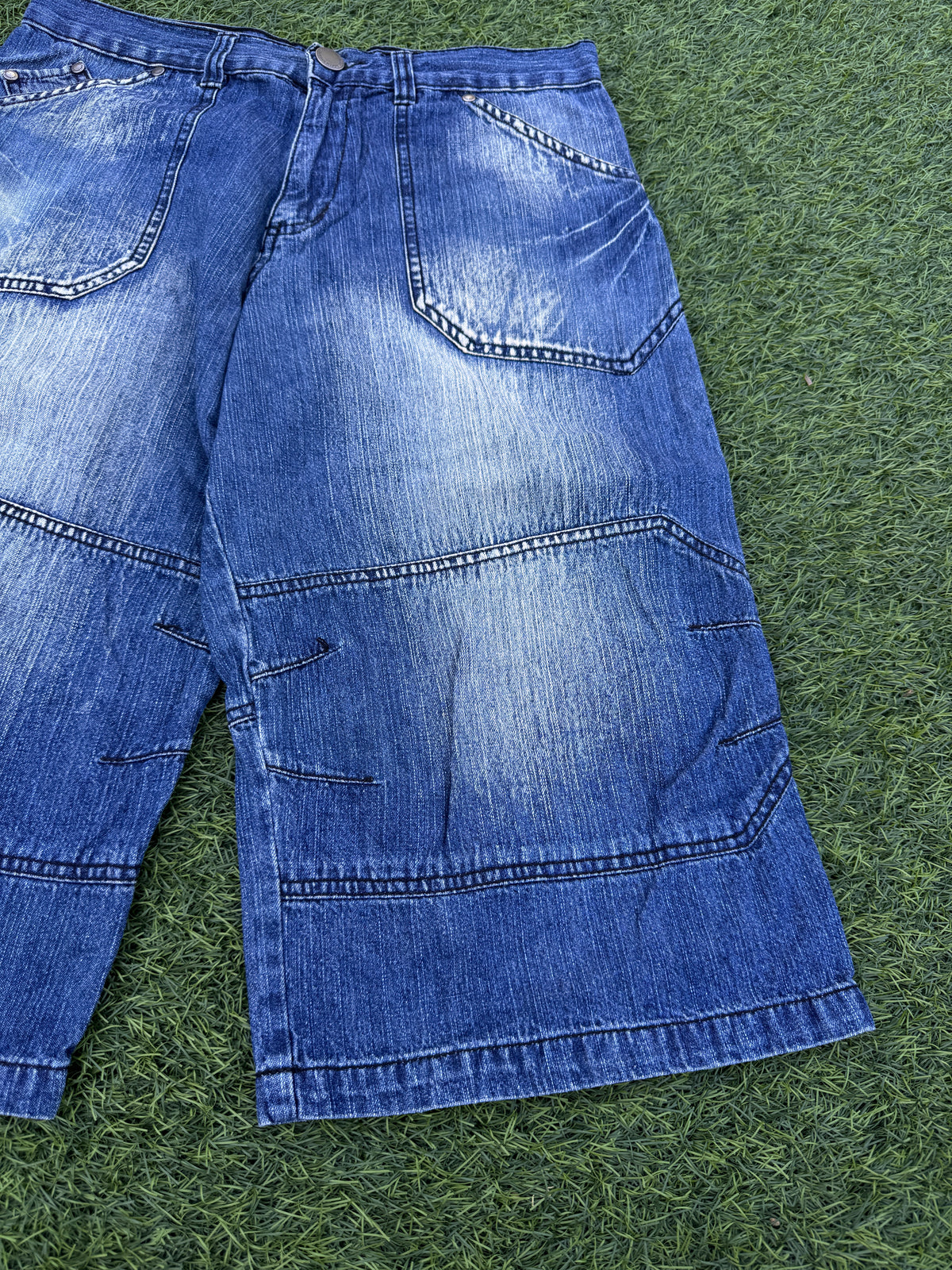 Dog Nose Mens Denim Cargo Shorts W30 Blue Baggy Y2K Skater Long Jorts