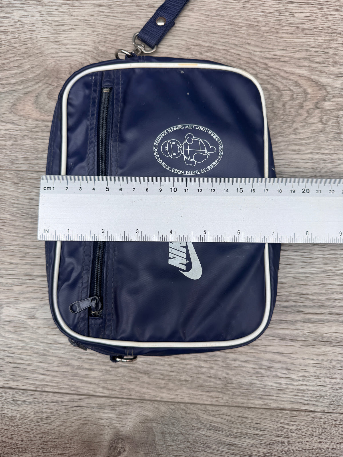 Vintage Nike Japan World Veteran Runners Shoulder Bag Navy Swoosh Retro 80s