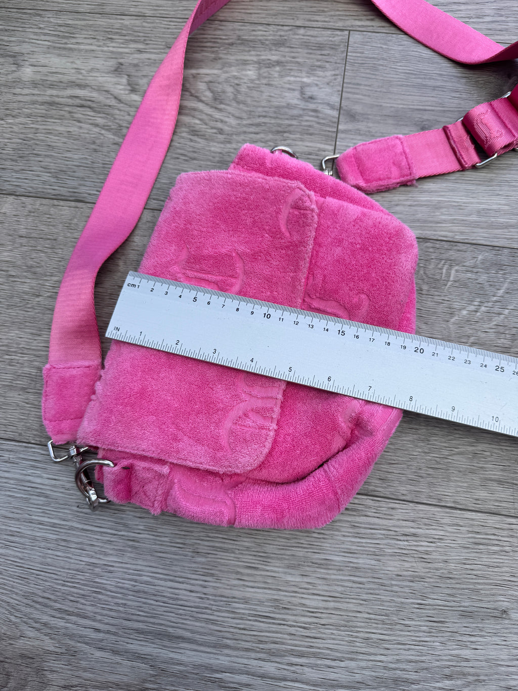 Juicy Couture Pink Terry Towelling Shoulder Crossbody Bag Y2K JC Monogram Logo