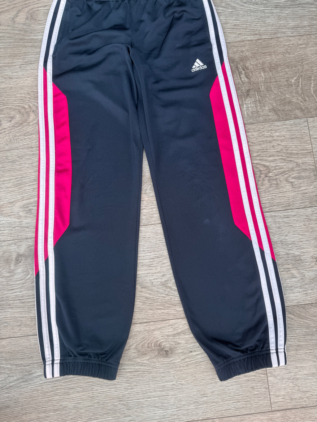 Adidas Kids Tracksuit Bottoms Age 9-10 Black Pink 3 Stripe