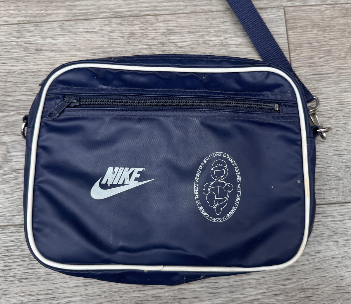 Vintage Nike Japan World Veteran Runners Shoulder Bag Navy Swoosh Retro 80s