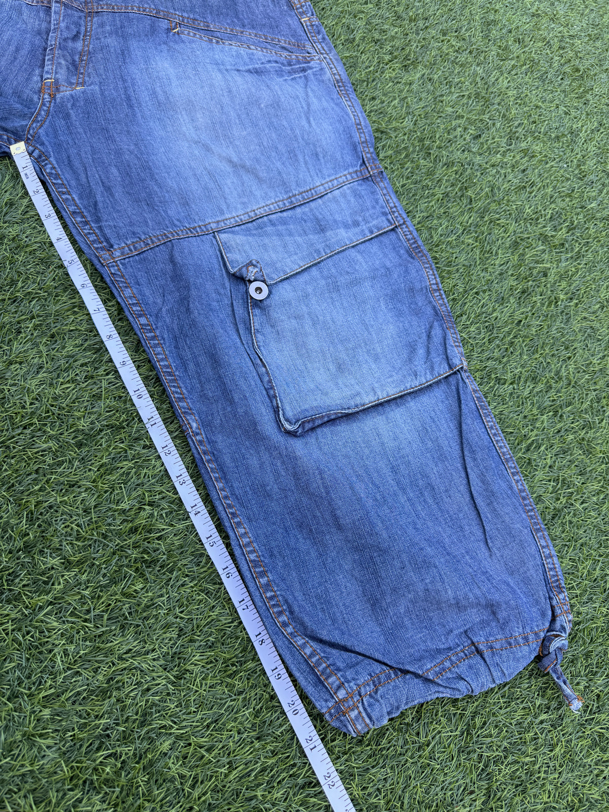 C Jeans Alliance Mens W36 Blue Denim Cargo Shorts Baggy Y2K
