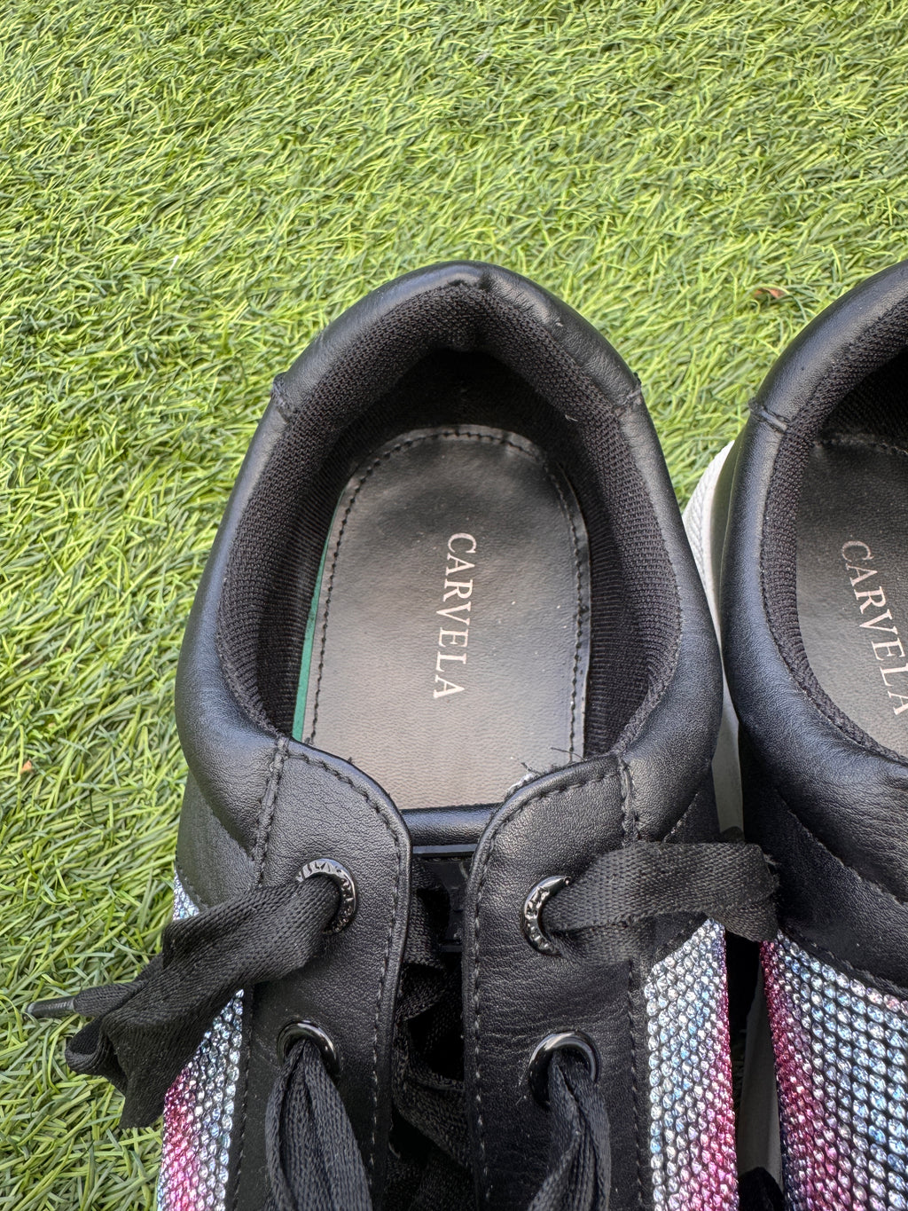 Carvela Womens Black Diamante Crystal Platform Trainers Lace Up Shoes UK 4