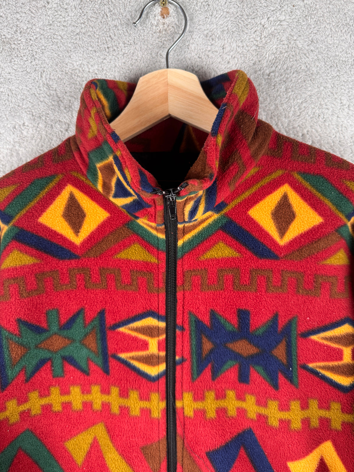 GEBO Vintage Fleece Jacket Mens XL Red Aztec Geometric Full Zip