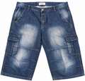 John Baner Mens Denim Cargo Shorts W38 Blue Distressed Long Baggy Utility Y2K