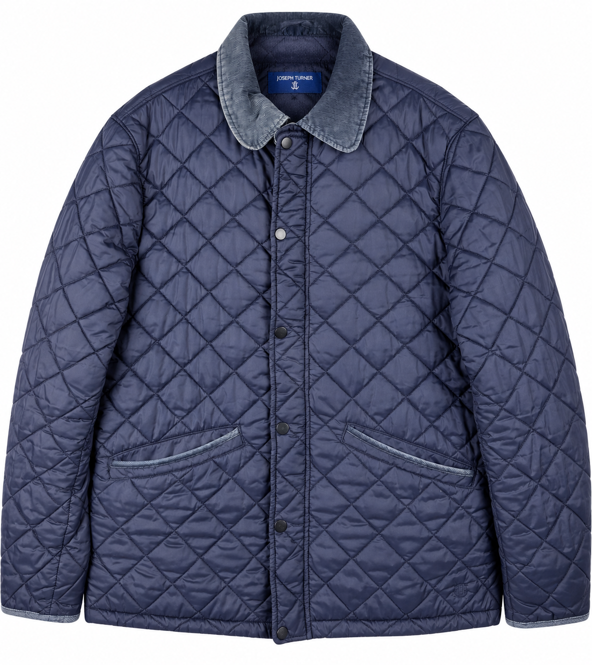 Joseph Turner Mens Medium Navy Blue Quilted Jacket Fleece Lined Country Coat
