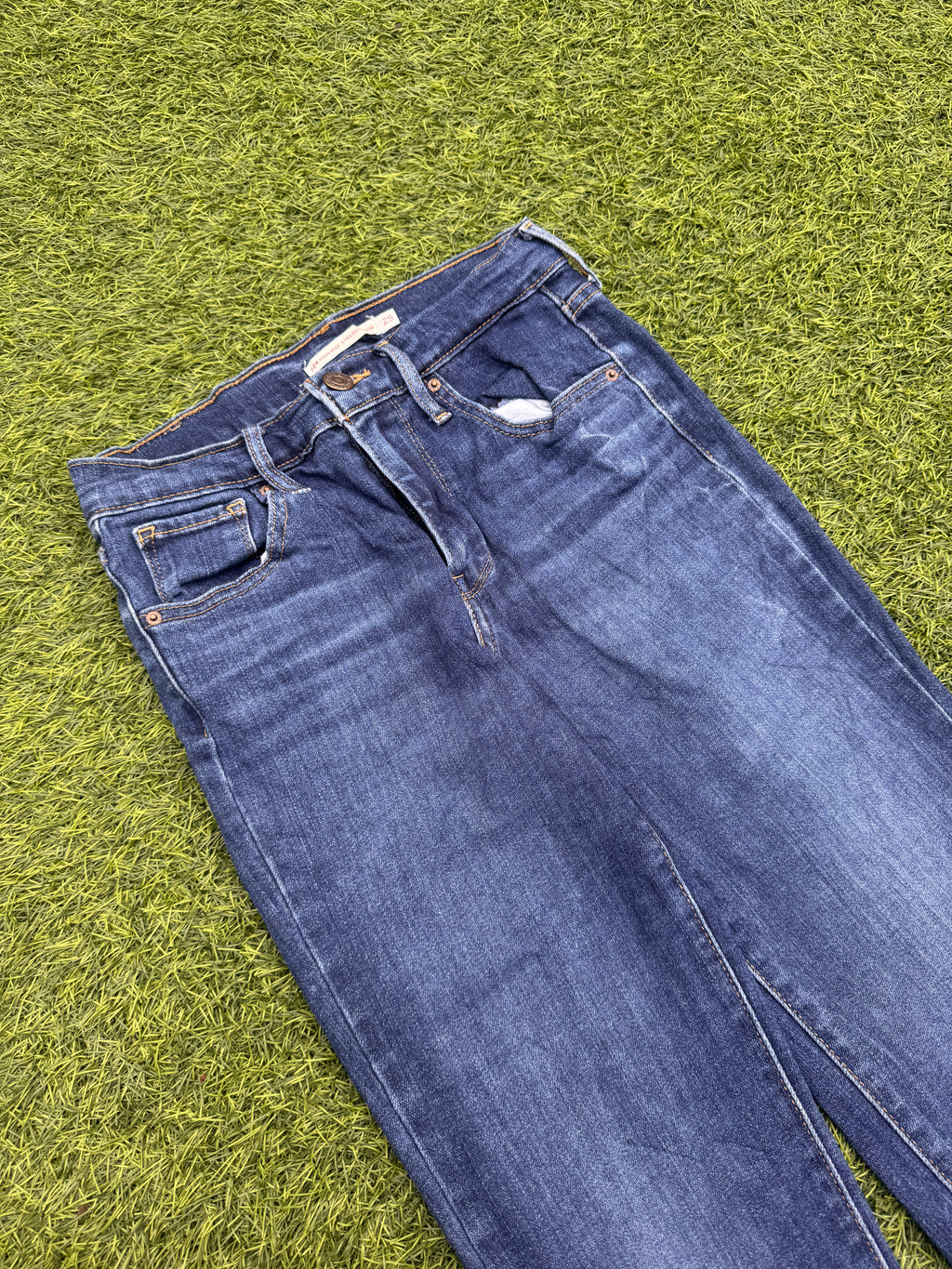 Levis 724 Womens Jeans W25 L25 High Rise Straight Crop Blue Denim