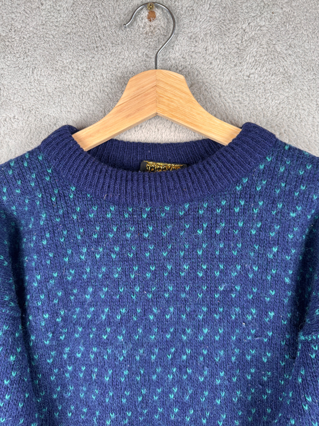 Vintage Norcewool Mens Medium Navy Blue Green Fleck Knit Jumper