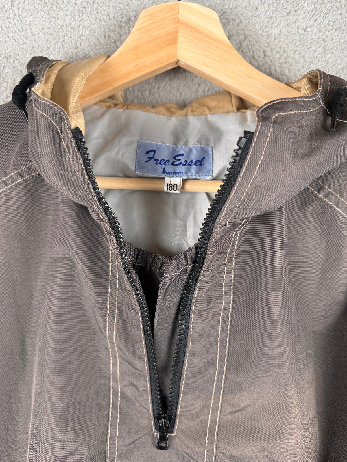 Free Essel Japan Mens Large Grey Blue Hooded Pullover Jacket Y2K Retro Anorak