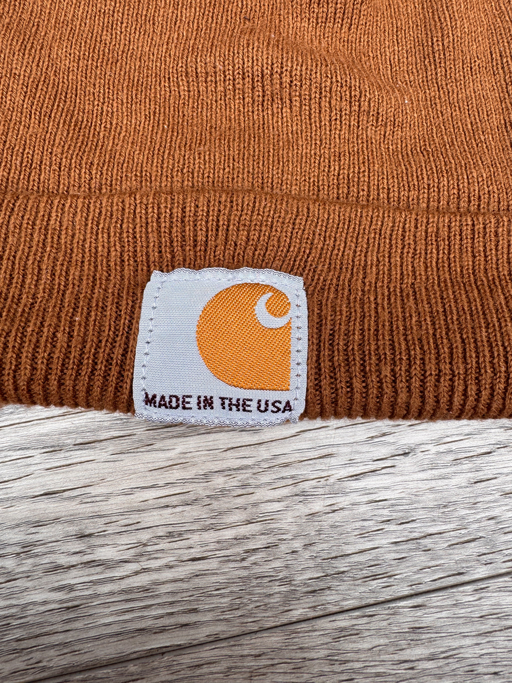 Carhartt Beanie Hat Brown Made In USA Logo Cuffed Knit Watch Cap Workwear