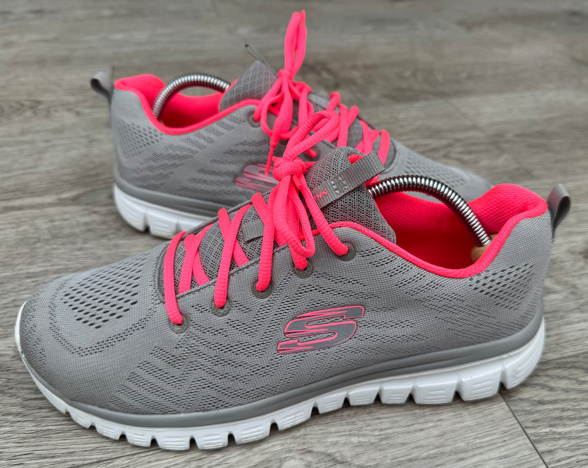 Skechers Womens Trainers UK 8 Grey Pink Memory Foam Lightweight
