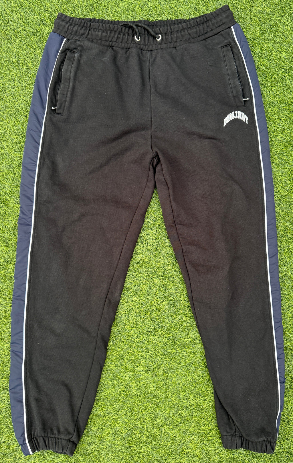 Benjart Mens Joggers XL Black Navy Side Stripe Tracksuit Bottoms