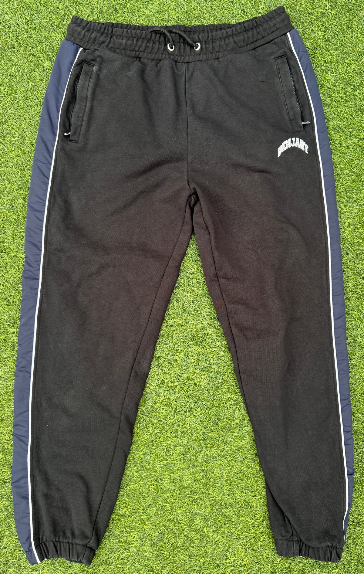 Benjart Mens Joggers XL Black Navy Side Stripe Tracksuit Bottoms