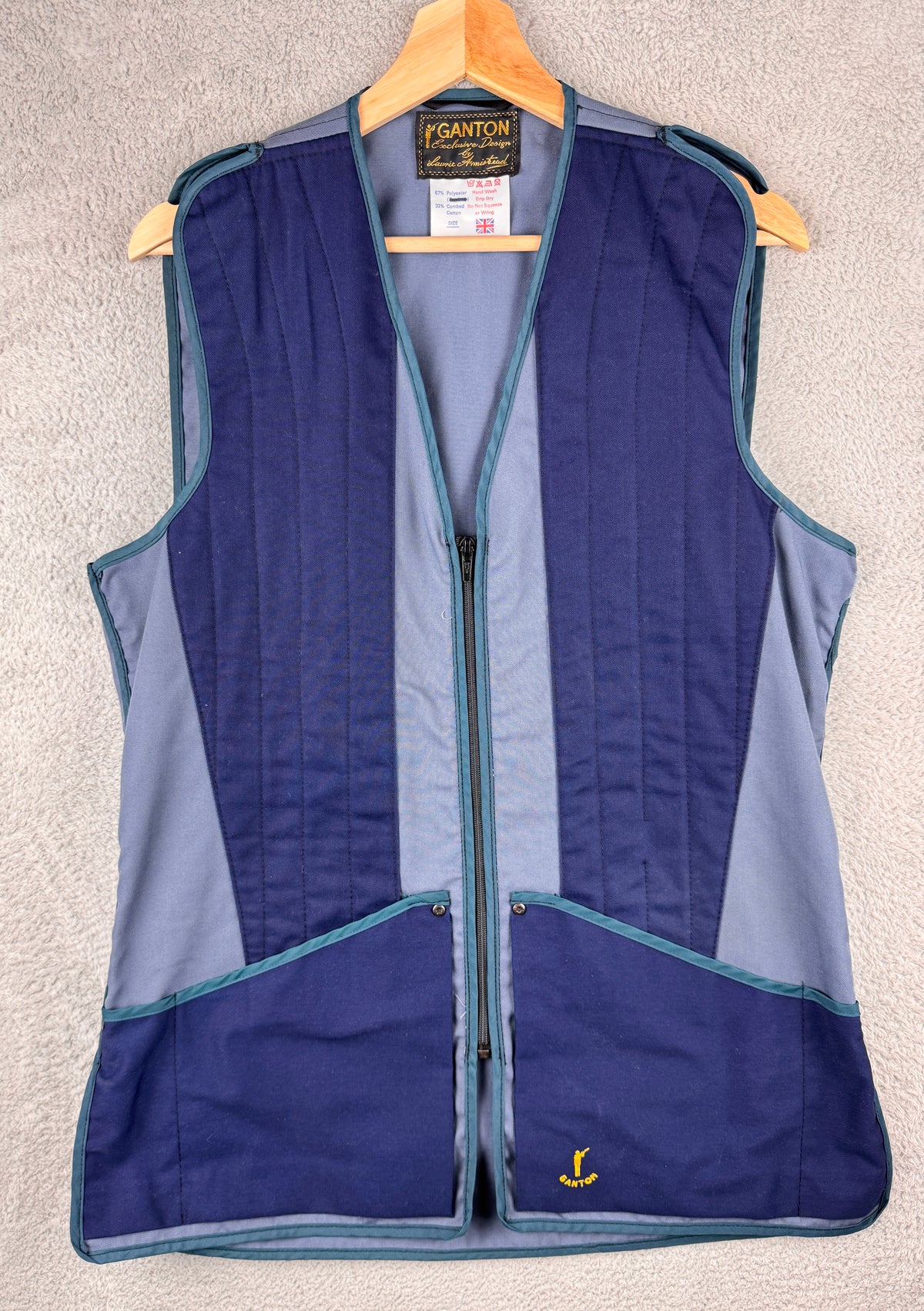 Ganton Men Skeet Shooting Vest Blue Grey Quilted Clay Pigeon Waistcoat Size M