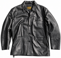 Mens Genuine Leather Jacket Large L Black Vintage Car Coat Button Collared