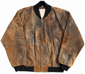 Mens XL Brown Patchwork Leather Bomber Jacket Distressed Vintage Retro