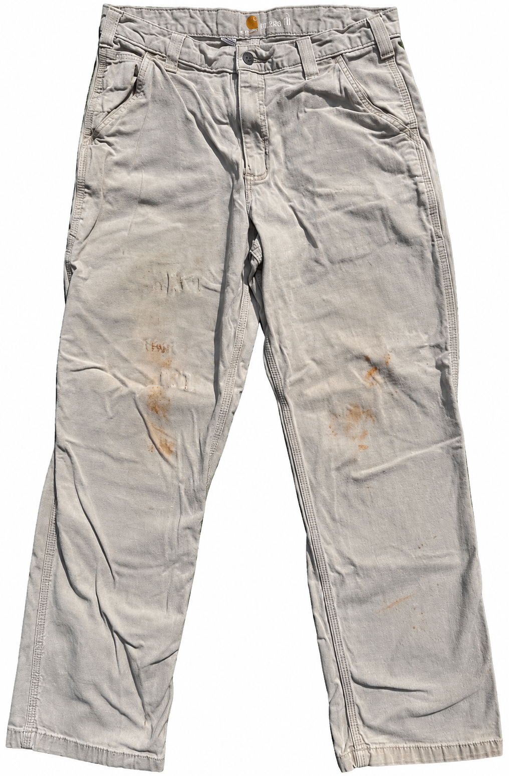 Carhartt Mens Workwear Carpenter Trousers Beige Relaxed Fit W34 L30 Canvas