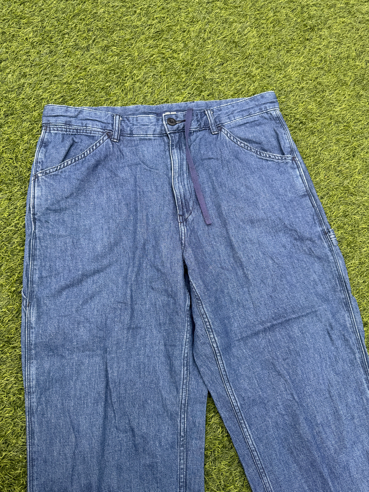 Uniqlo Blue Denim Jeans W36 L 30 Wide Straight Leg Relaxed Fit