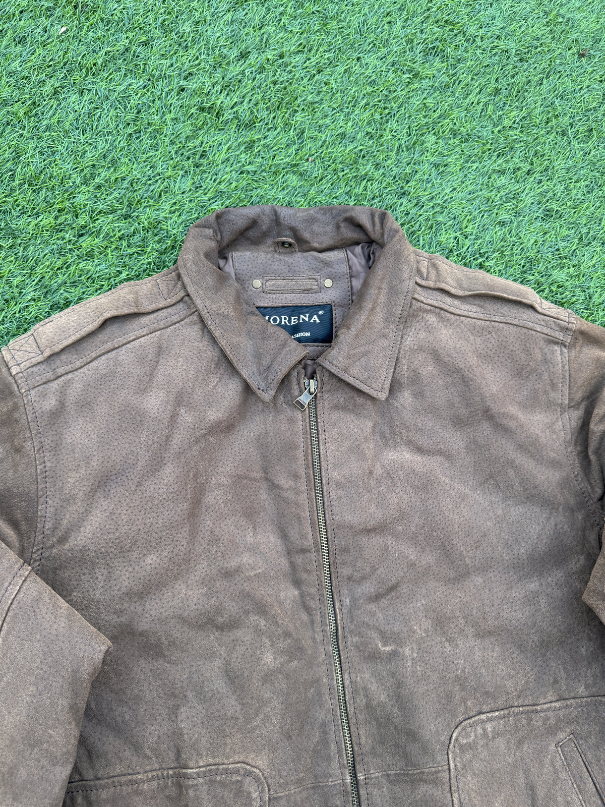 Morena Mens Brown Leather Bomber Jacket 42R XL Distressed Aviator Biker