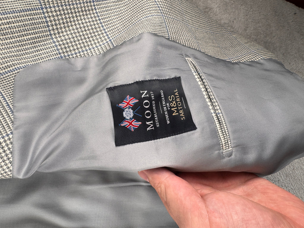 M&S Sartorial Mens Blazer 48R Grey Prince of Wales Check Tailored Suit Jacket