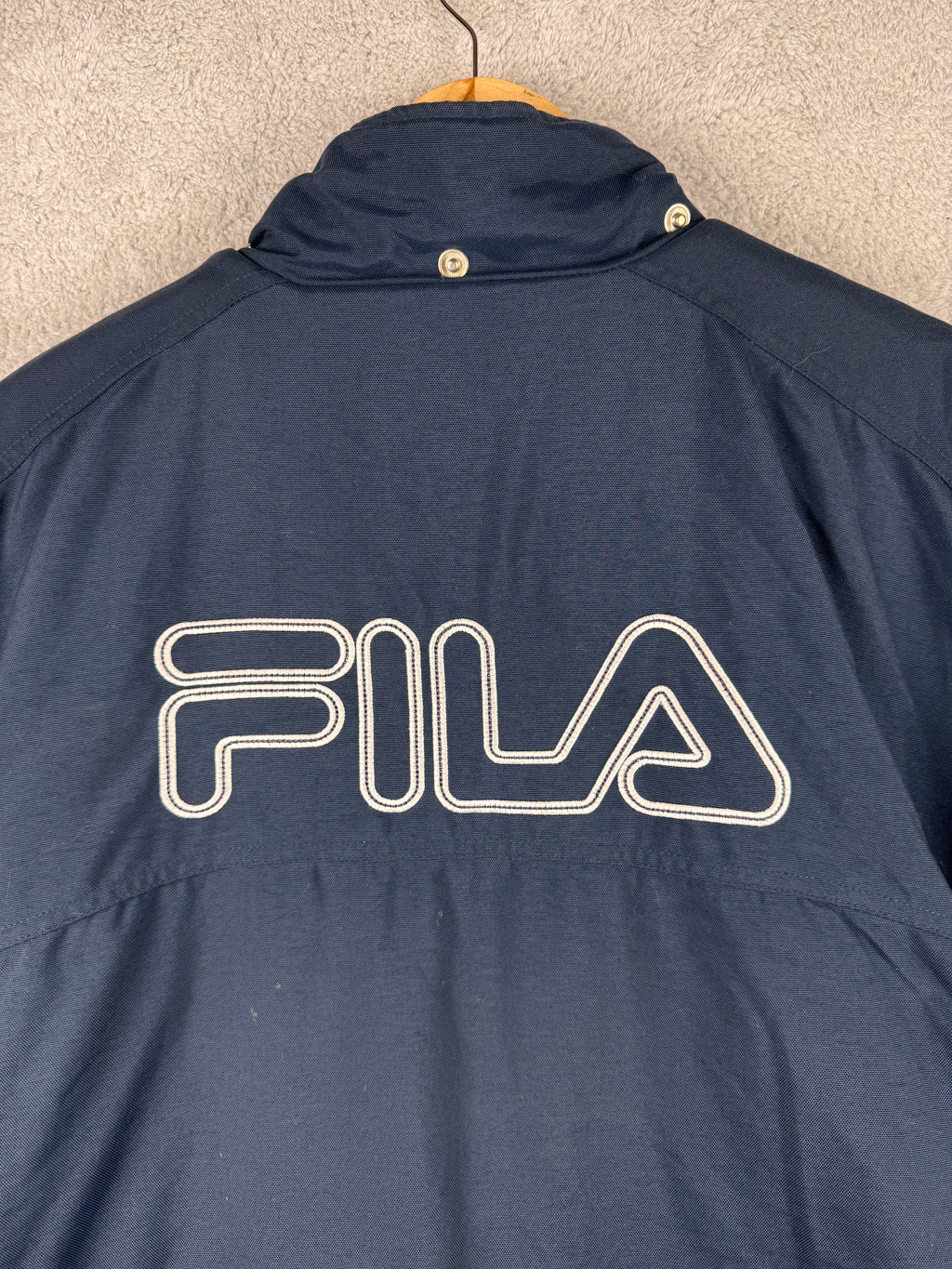 Vintage FILA Mens Padded Jacket Large Navy Blue 90s Retro Winter Coat