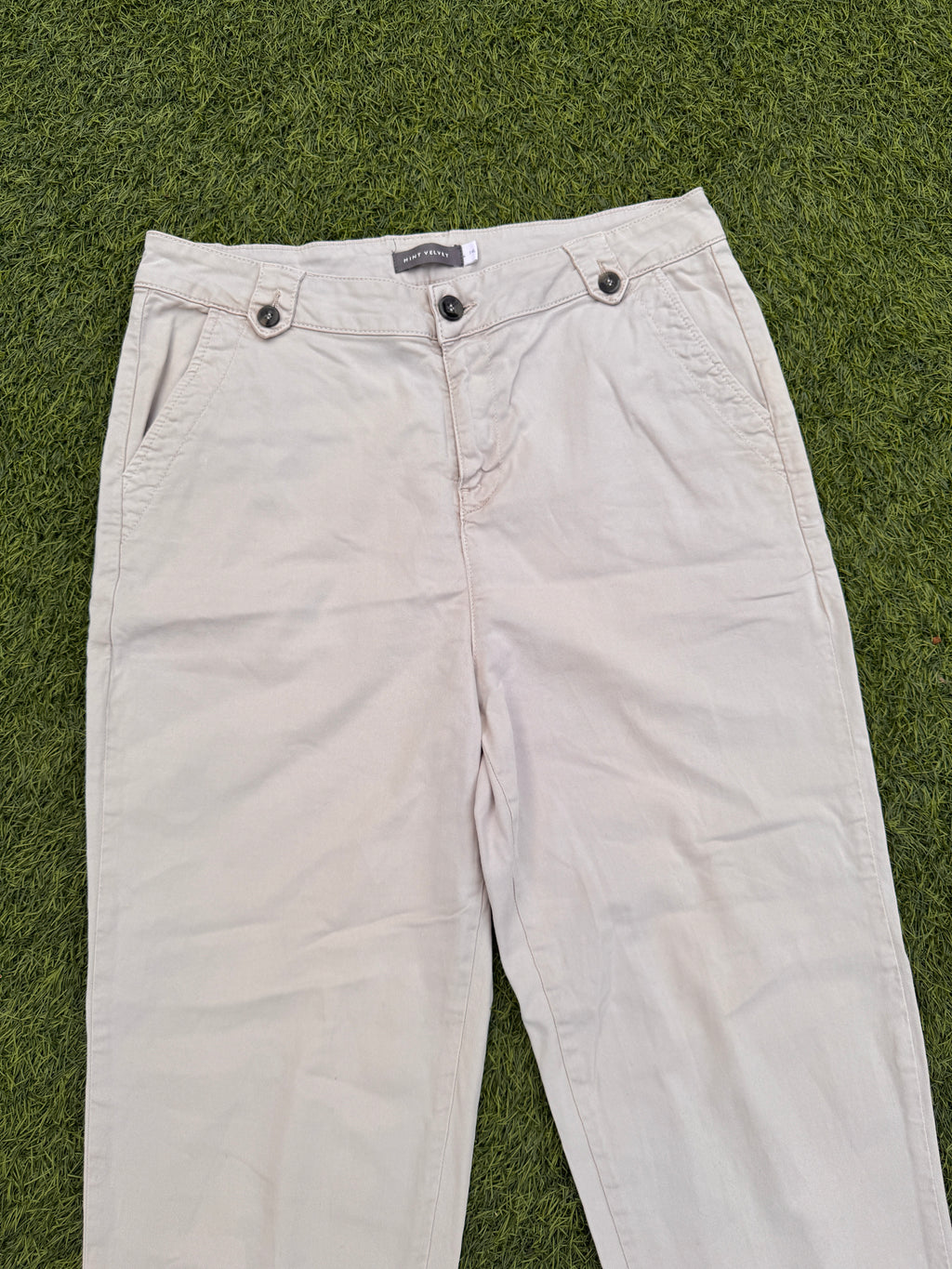 Mint Velvet Womens Chino Trousers UK 14 Beige Stone Straight Leg W 32 L 30