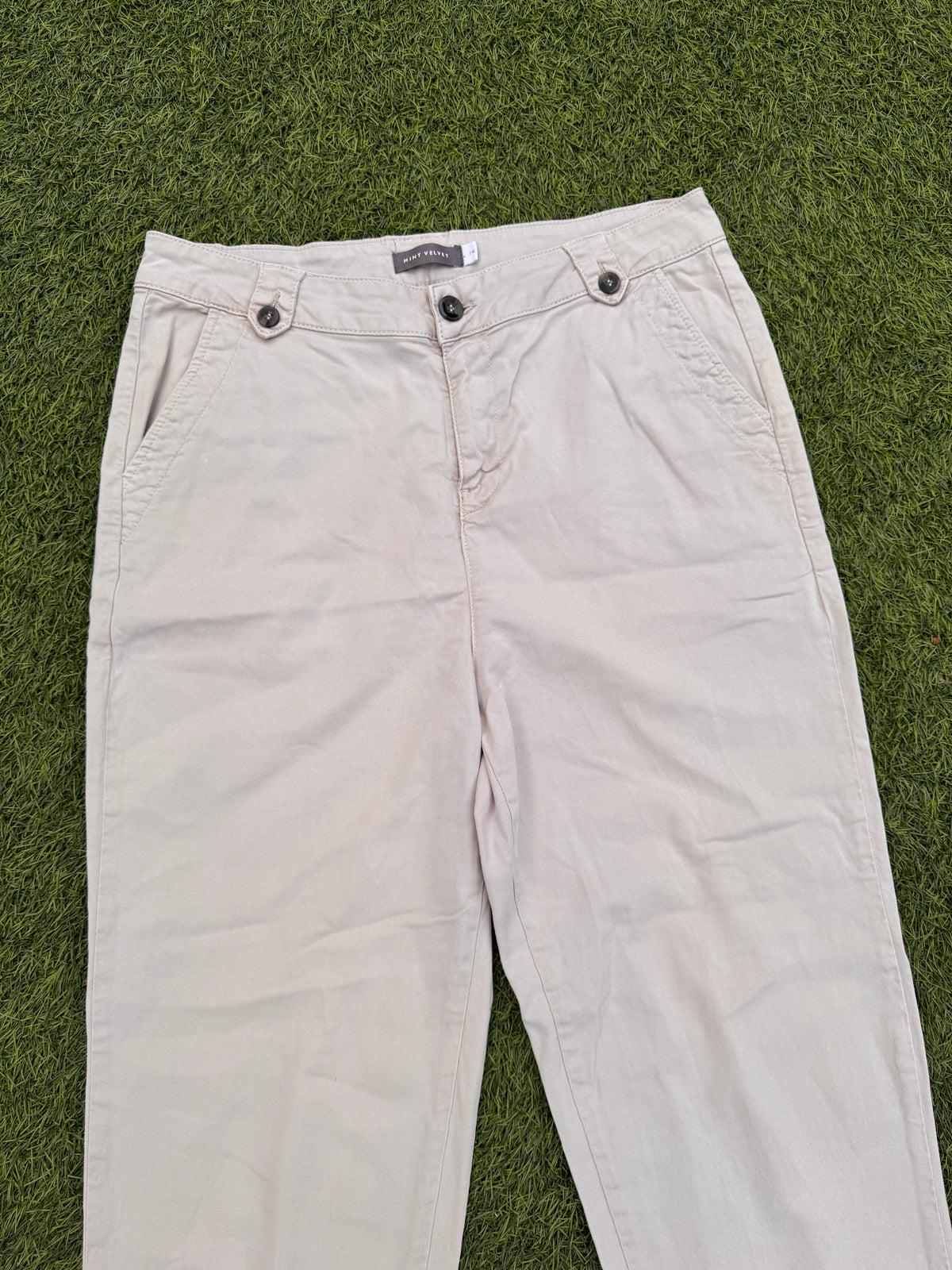 Mint Velvet Womens Chino Trousers UK 14 Beige Stone Straight Leg W 32 L 30