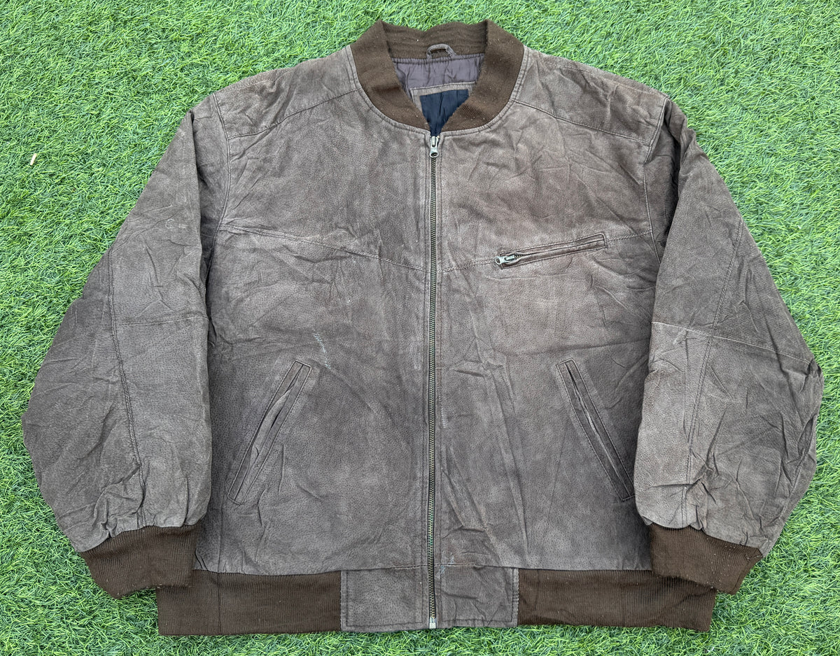 M Flues Mens Real Leather Bomber Jacket Brown Vintage Distressed Biker XL