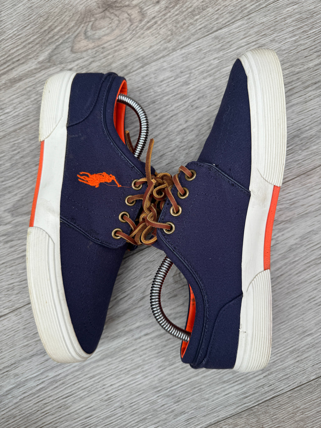Polo Ralph Lauren Faxon Mens Trainers UK 6.5 Navy Canvas Leather Lace Shoes