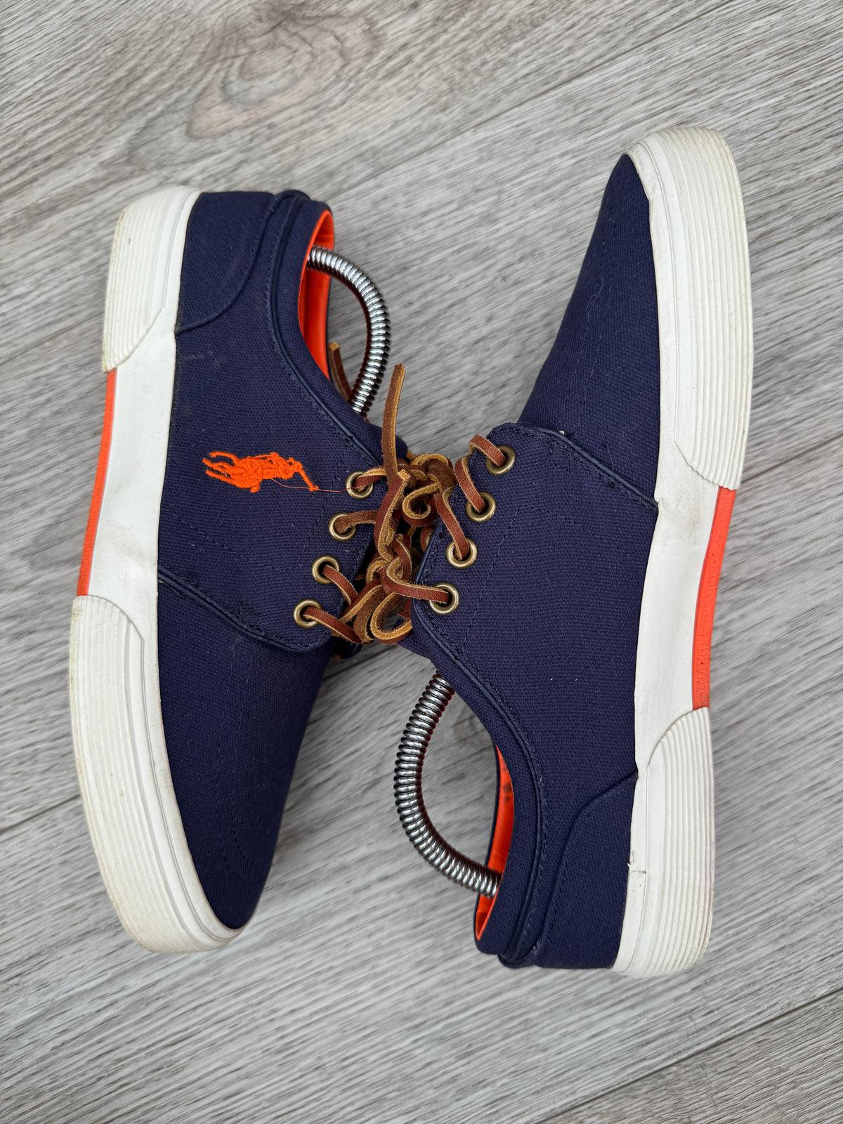Polo Ralph Lauren Faxon Mens Trainers UK 6.5 Navy Canvas Leather Lace Shoes