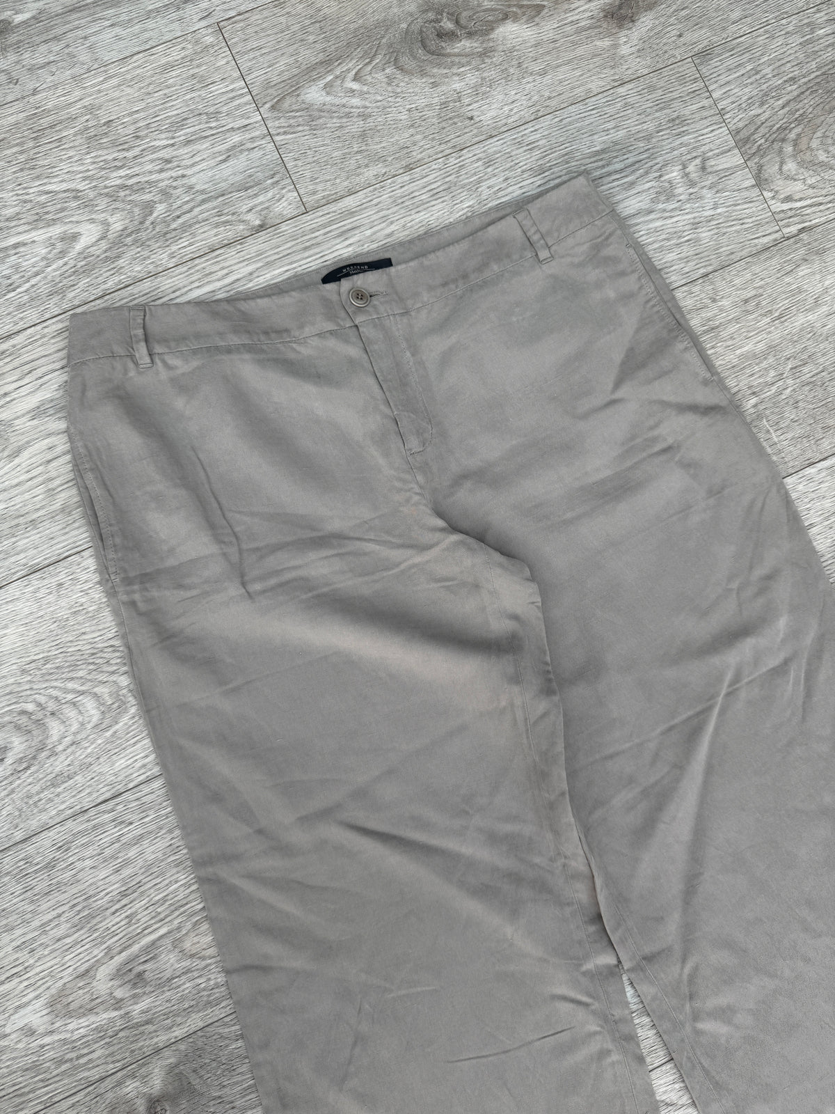Max Mara Weekend Womens Trousers UK 16 Grey Silk Linen Wide Leg Smart