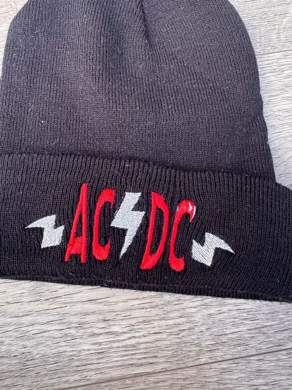 AC/DC Beanie Hat Black Red White Logo Embroidered Rock Band