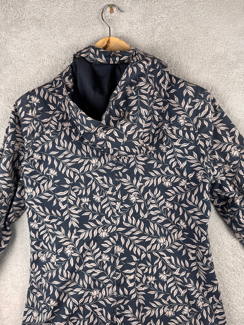 Seasalt Cornwall Seaside Mac Womens UK 12 Navy Floral Rain Coat Organic Cotton