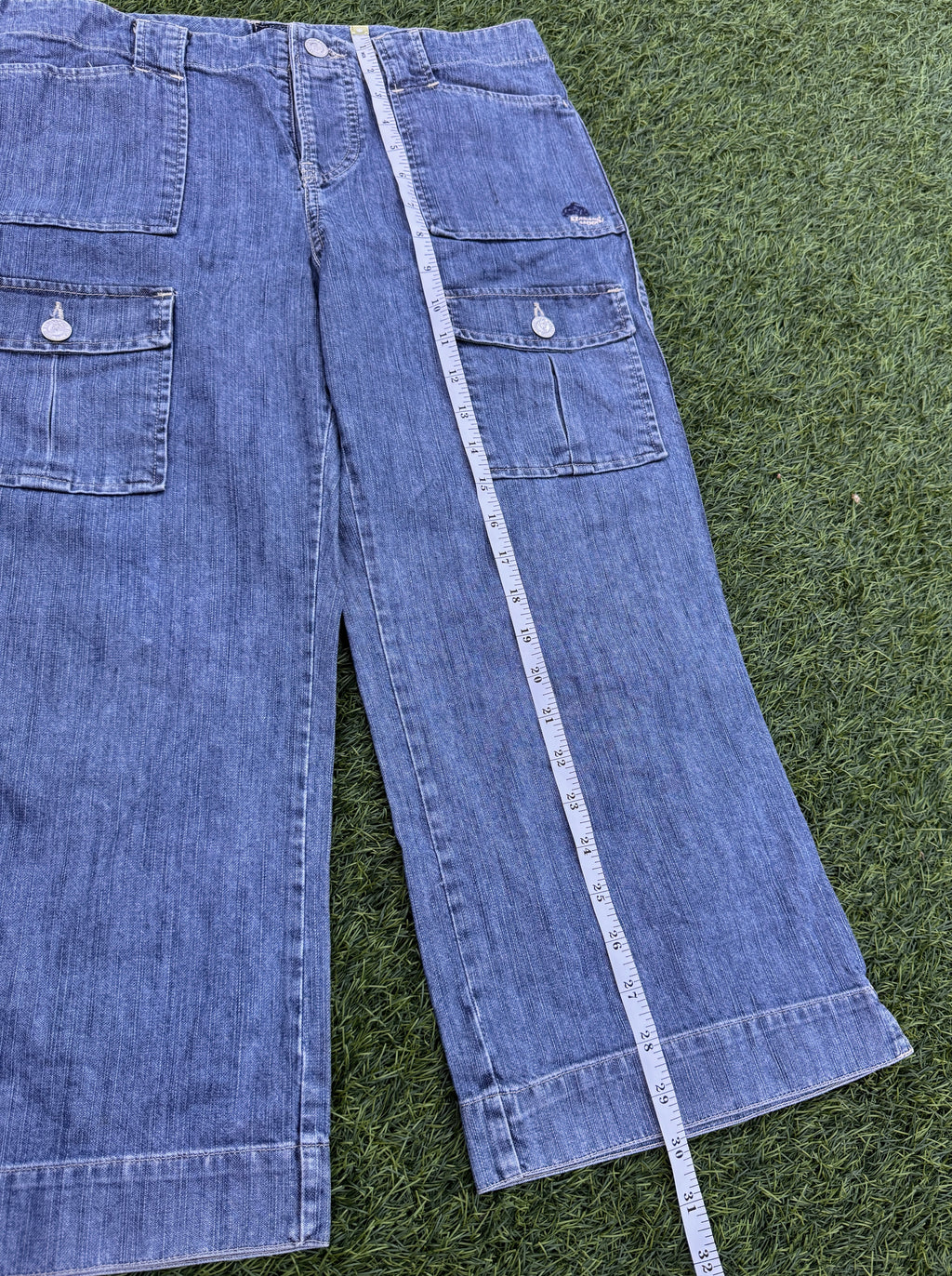 Banana Moon Womens Jeans Size 40 Blue Denim Cargo Wide Leg Y2K Cropped