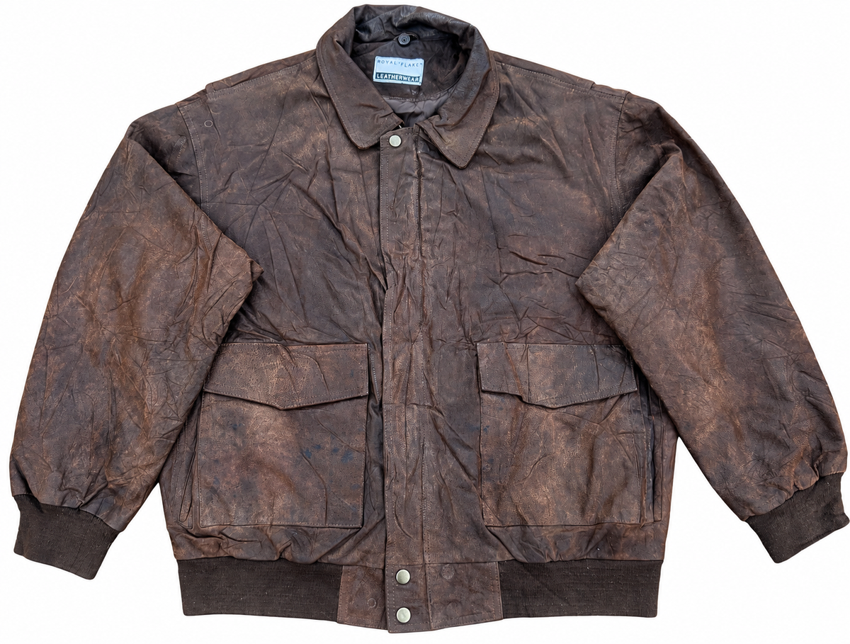 Rover & Lakes Mens XL Brown Leather Bomber Jacket Vintage Distressed