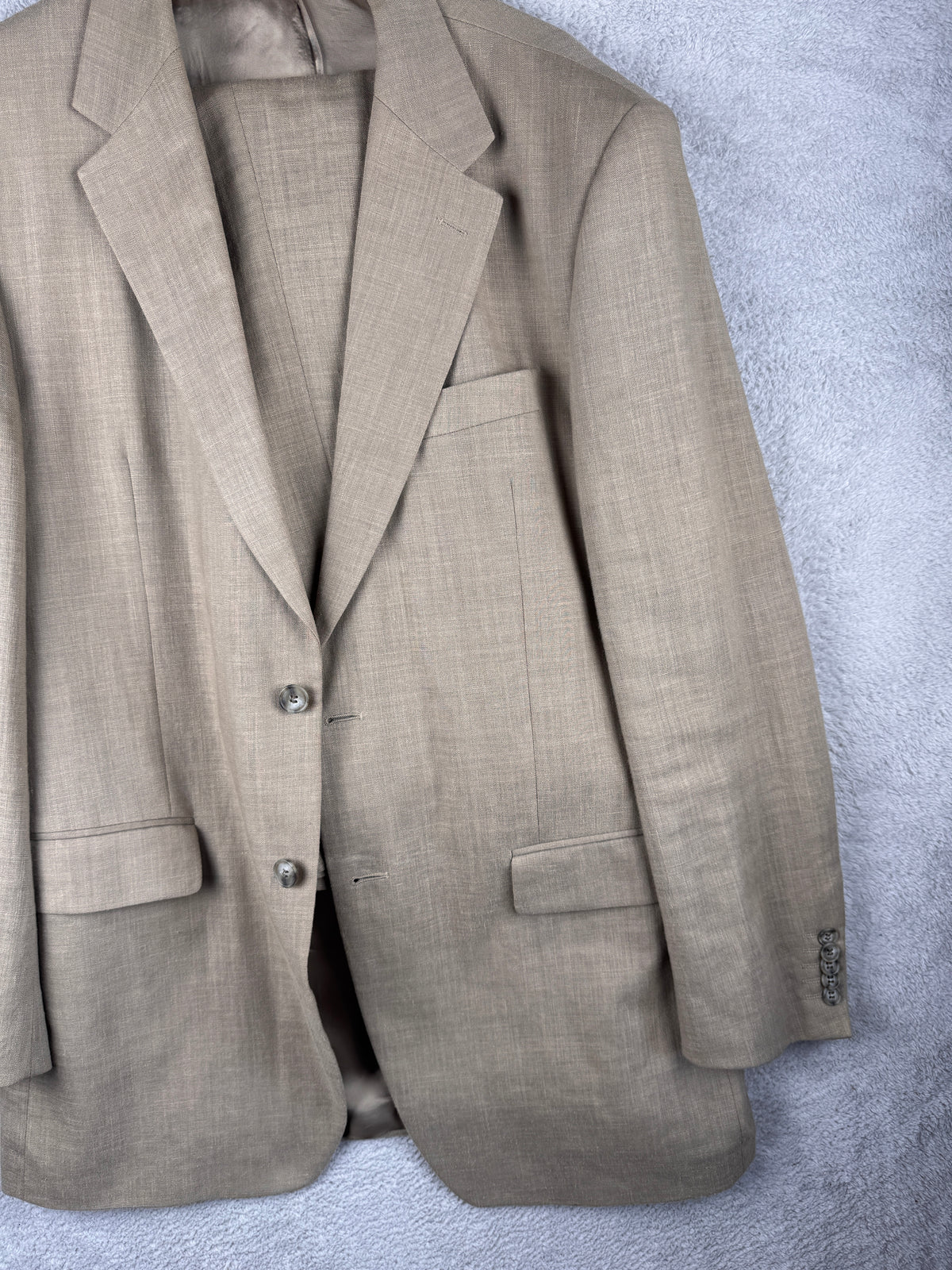 M&S Linen Miracle Mens Suit 44L W38 L31 Stone Nova Fides Italian Linen 2 Piece