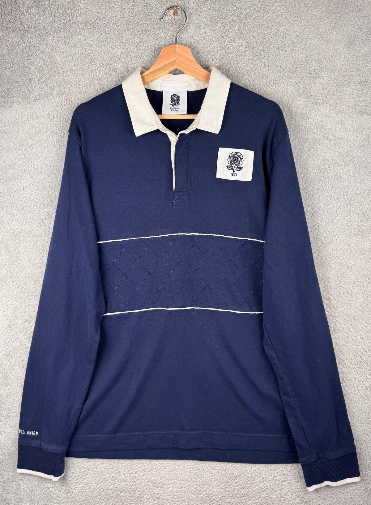 England Rugby RFU Mens 2XL Navy Long Sleeve Rugby Shirt 1871 Rose Retro